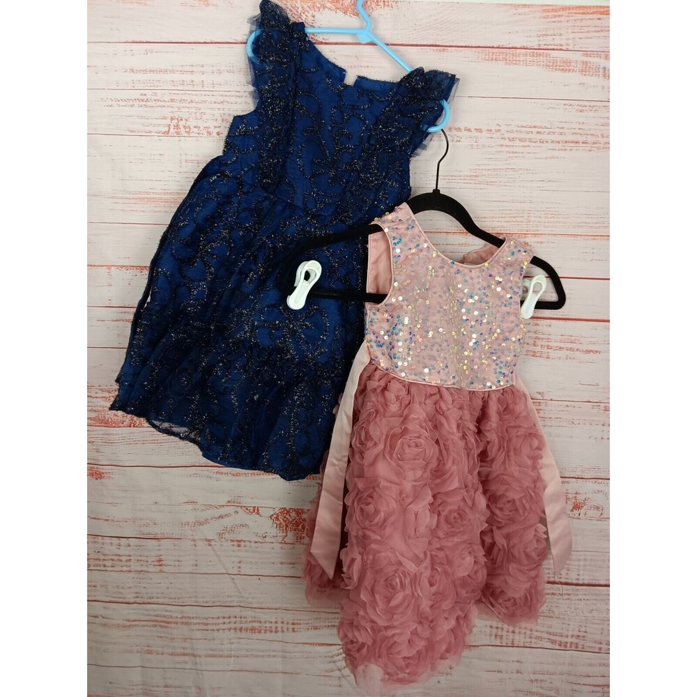 Kensie Girl Set Of 2 Dress Girls Kids Size 5 Sleeveless Pink/Blue Sequin Floral